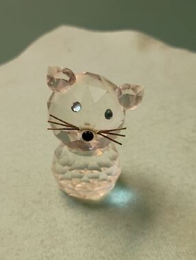 Swarvoski Crystal Faceted Pink Cat Figurine - Decorative Glass Accent